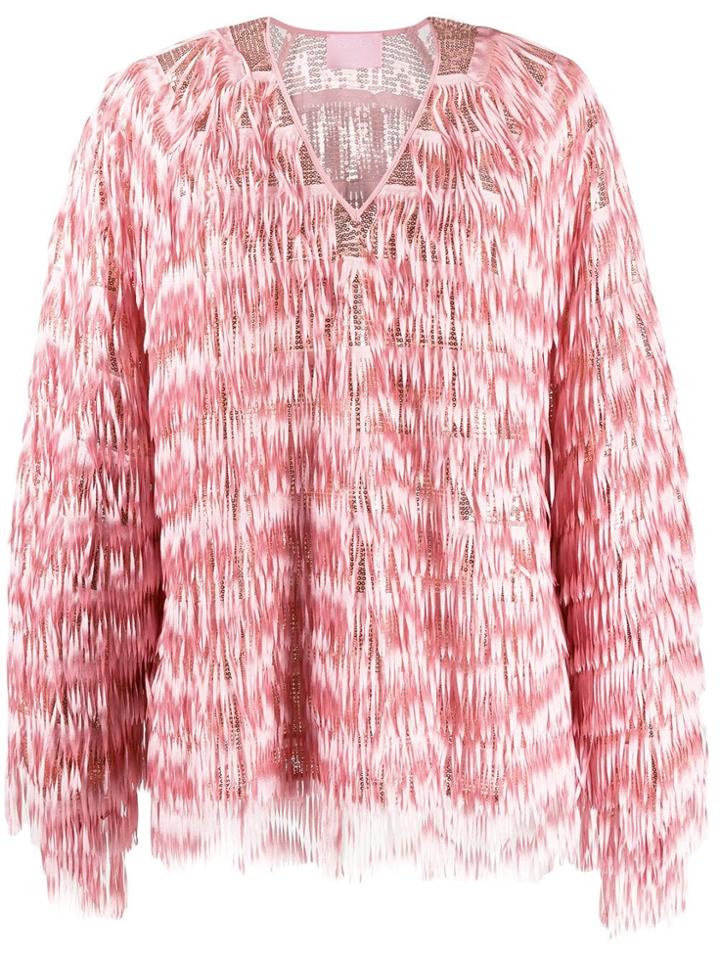 Giamba Fringed Sequin-embellished Blouse - Pink