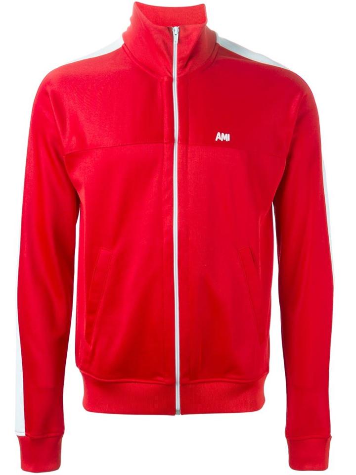 Ami Alexandre Mattiussi Funnel Neck Track Jacket, Men's, Size: Large, Red, Cotton/polyester