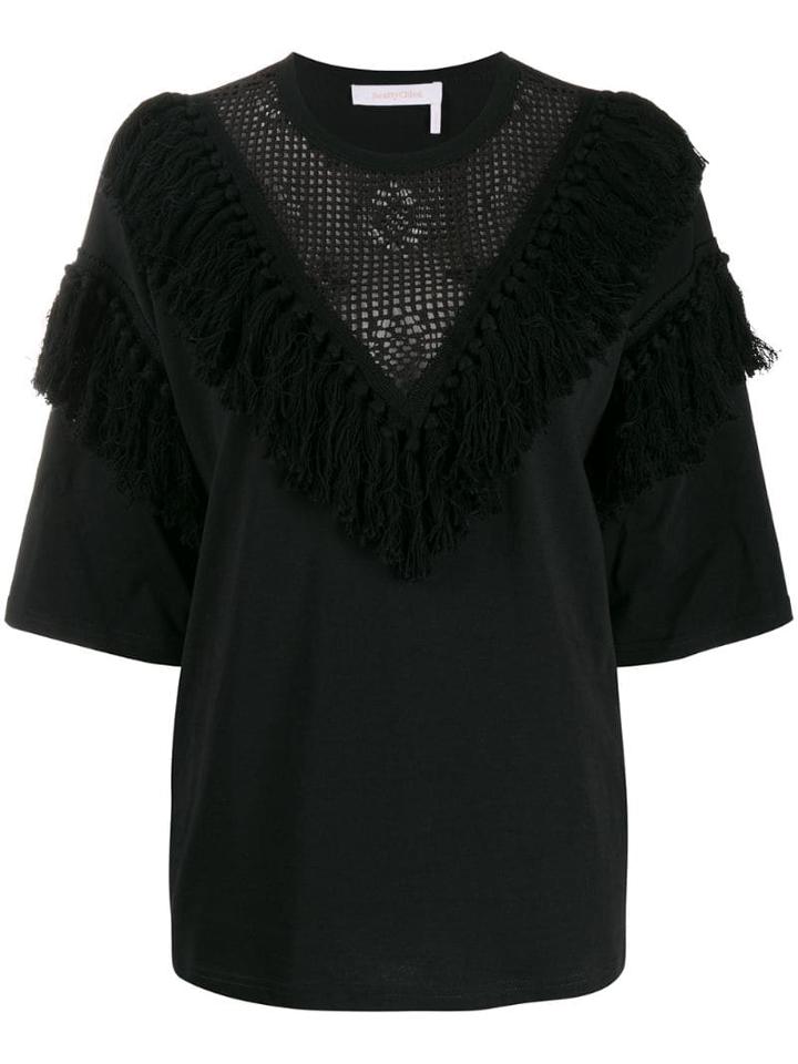 See By Chloé Fringed Lace-detail Blouse - Black