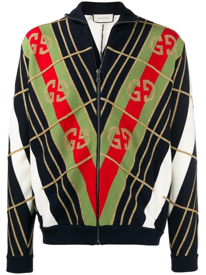 Gucci Interlocking Gg Geometric Print Cardigan - Blue