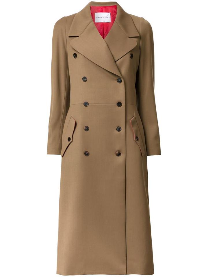Sonia Rykiel Double-breasted Mid Coat, Women's, Size: 34, Brown, Virgin Wool