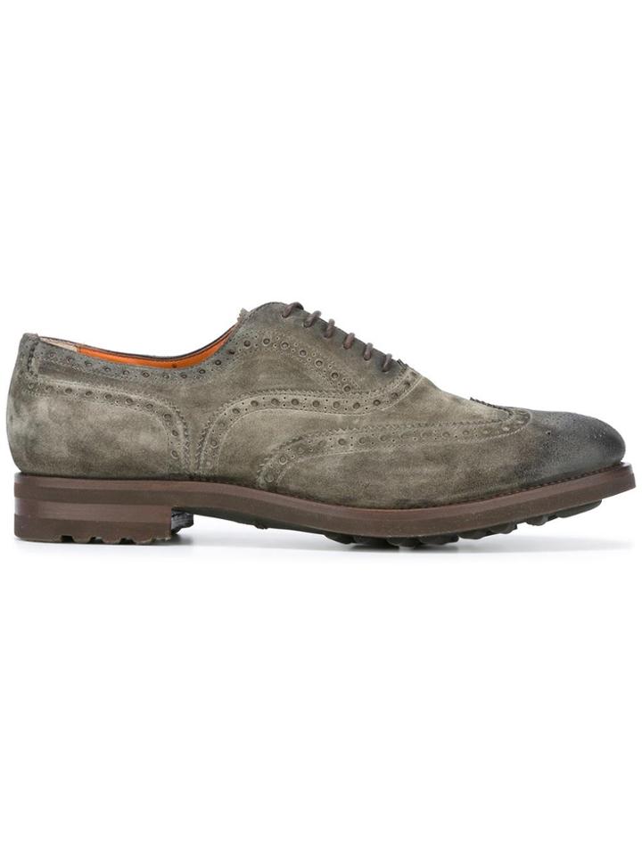 Santoni Goodyear Sole Suede Brogues - Green