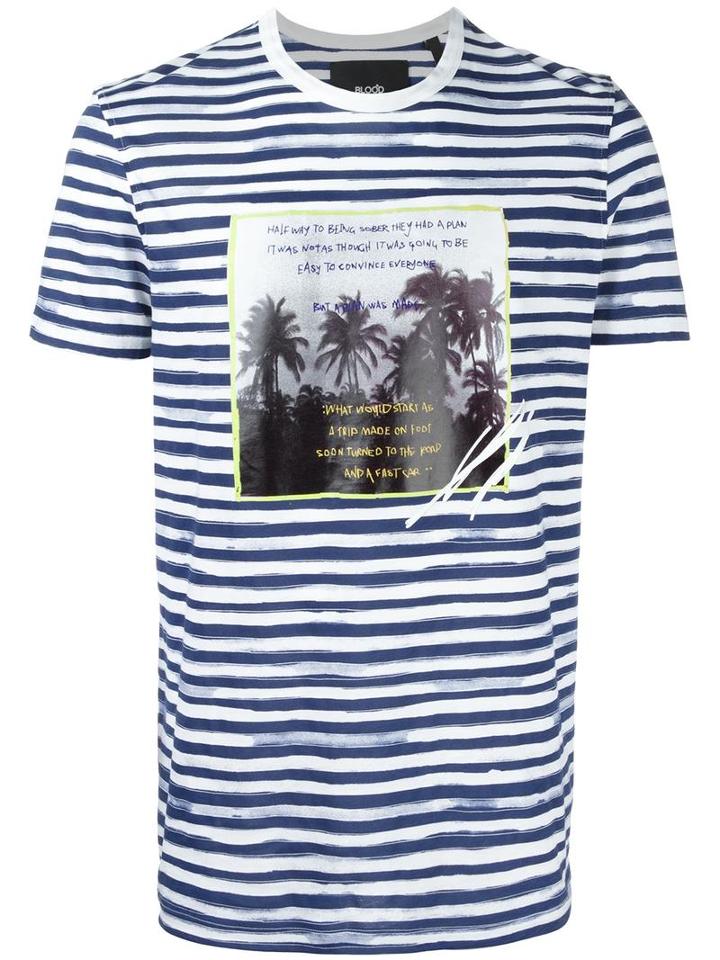 Blood Brother Palm Tree Print Striped T-shirt, Men's, Size: Large, Cotton