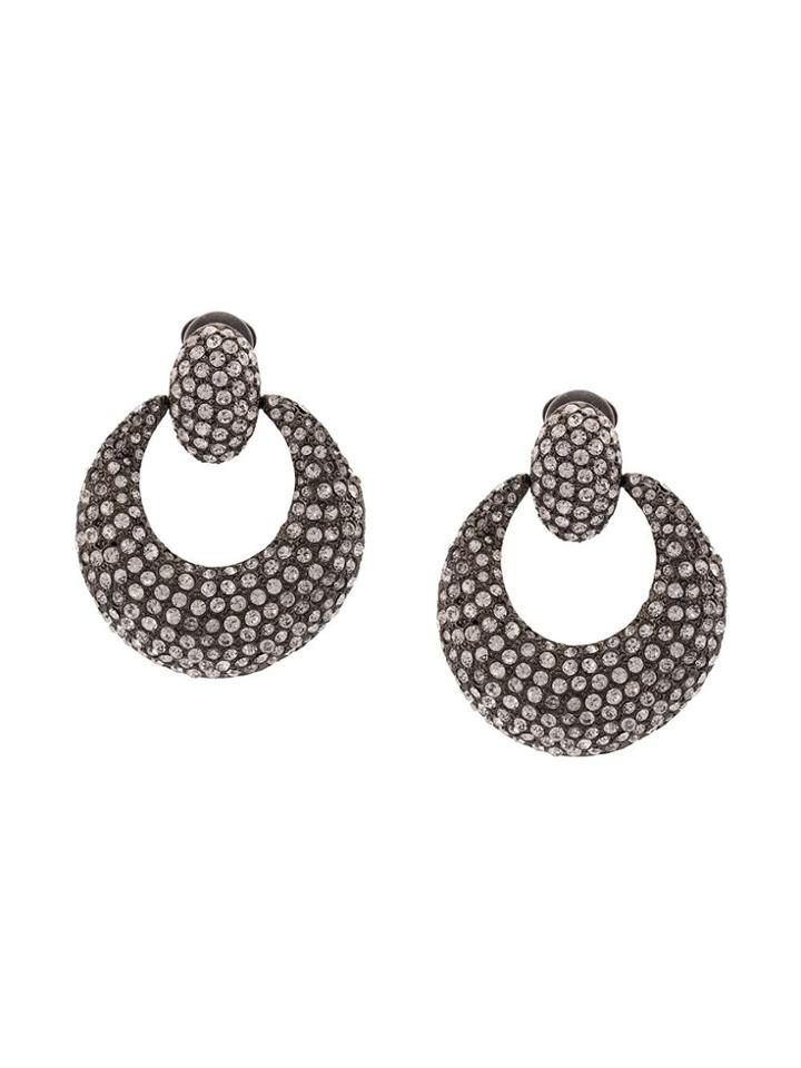 Oscar De La Renta Rhinestone Statement Earrings - Silver
