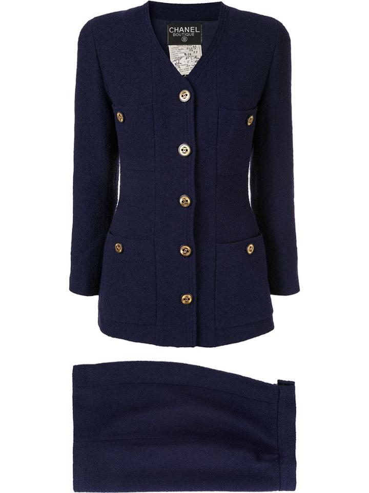 Chanel Vintage Cc Logos Long Sleeve Setup Jacket Skirt - Blue