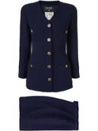 Chanel Vintage Cc Logos Long Sleeve Setup Jacket Skirt - Blue