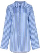 Blindness Button Detail Stripe Cotton Shirt - Blue