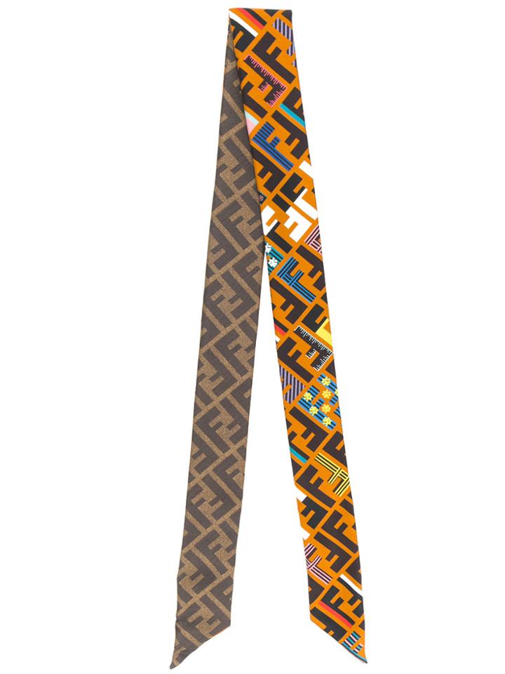 Fendi Logo Print Skinny Scarf - Brown