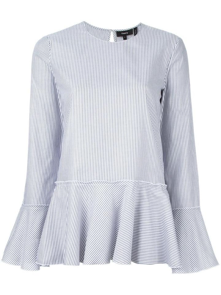 Theory Striped Blouse, Women's, Size: Medium, White, Cotton
