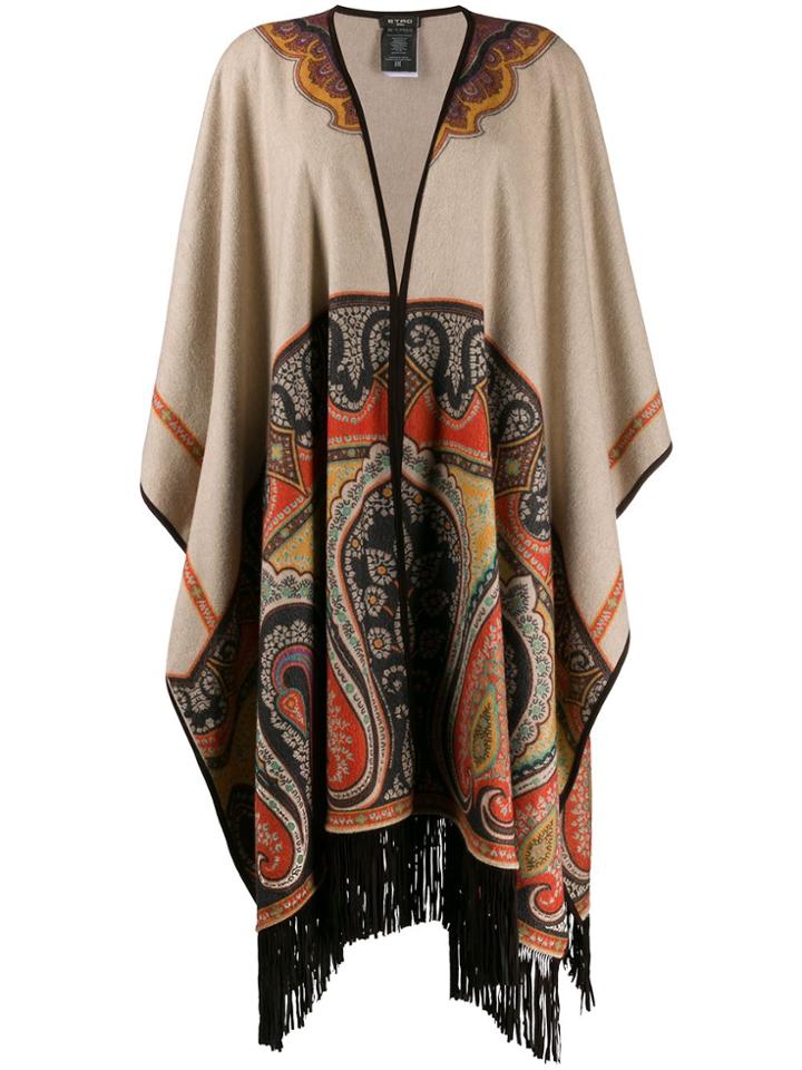 Etro Fringed Paisley Poncho - Neutrals