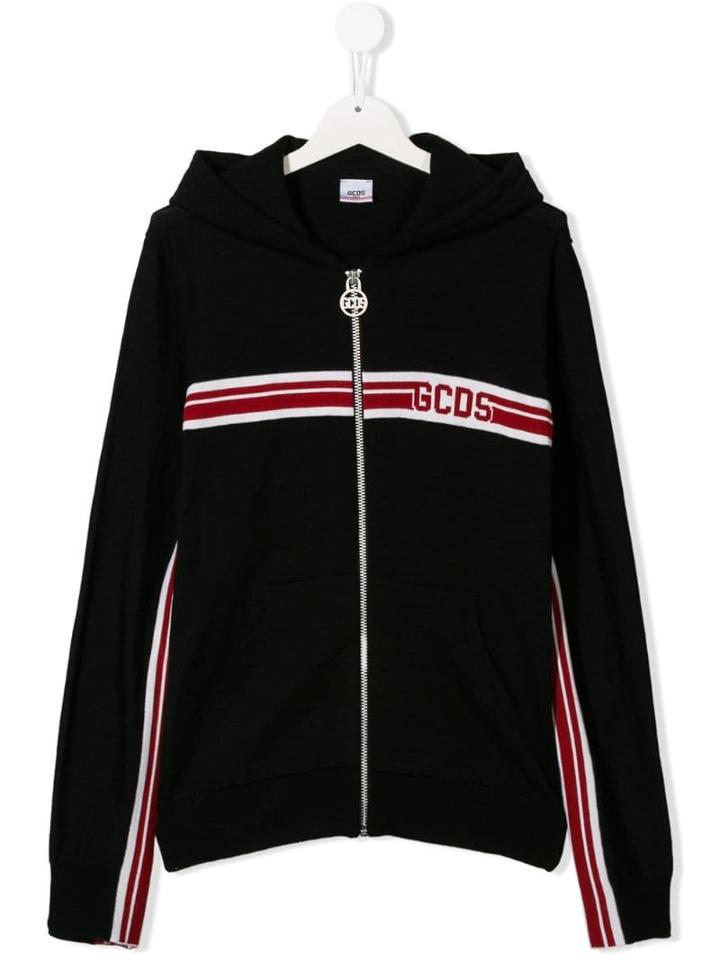 Gcds Kids Logo Knit Hoodie - Black