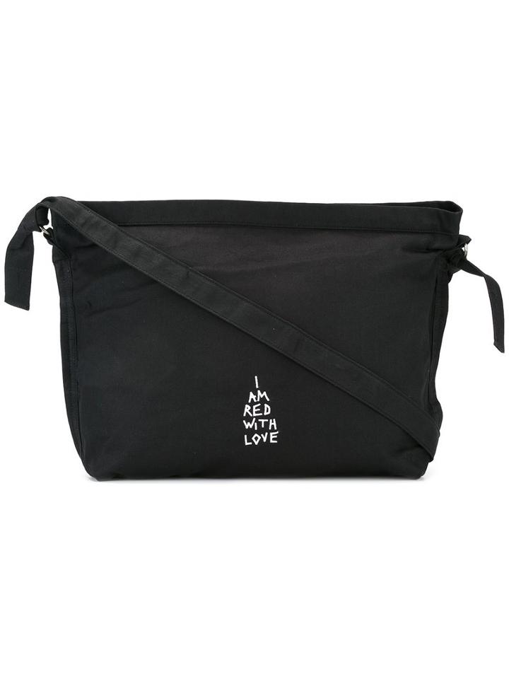 Ann Demeulemeester Embroidered Detail Shoulder Bag, Men's, Black, Cotton