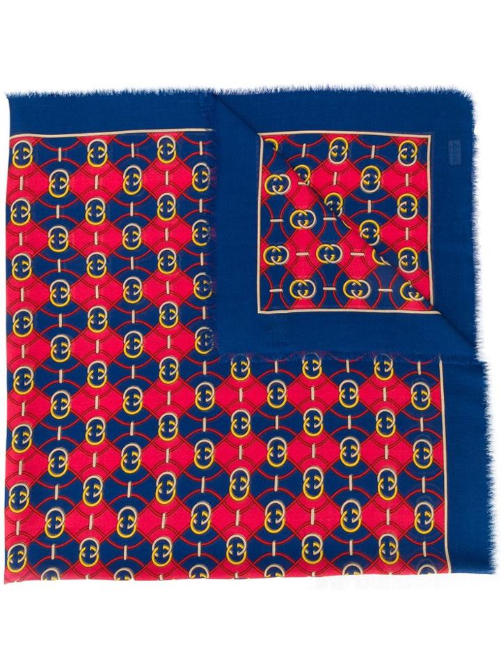 Gucci Gg Printed Scarf - Blue