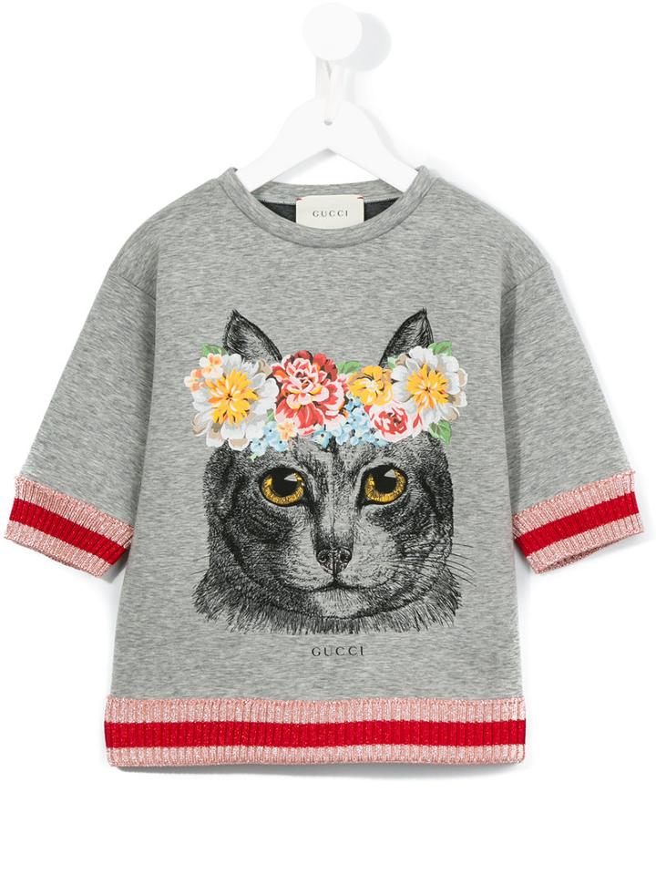 Gucci Kids Cat Print T-shirt, Girl's, Size: 8 Yrs, Green