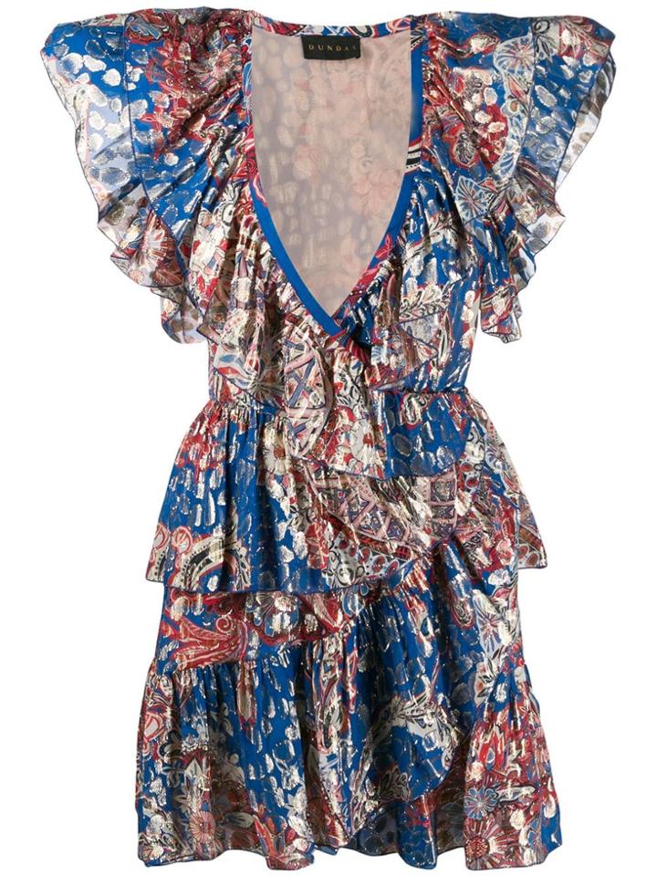 Dundas Lurex Print Flutter Mini Dress - Blue