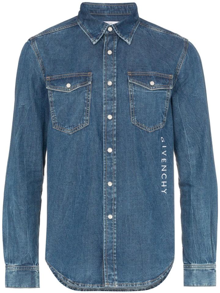 Givenchy Logo Embroidered Denim Shirt - Blue