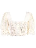 Jonathan Simkhai Mix Knit Lace Puff Sleeve Blouse - White