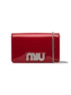 Miu Miu Crystal Embellished Logo Clutch - Red