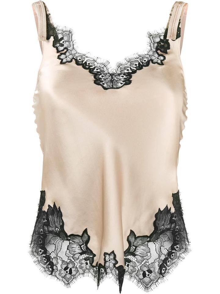 Helmut Lang Lace-trimmed Slip Top, Women's, Size: Large, Nude/neutrals, Viscose/silk/nylon/polyester