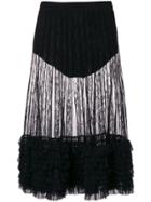 Amen Ruffle Trim Sheer Midi Skirt - Black