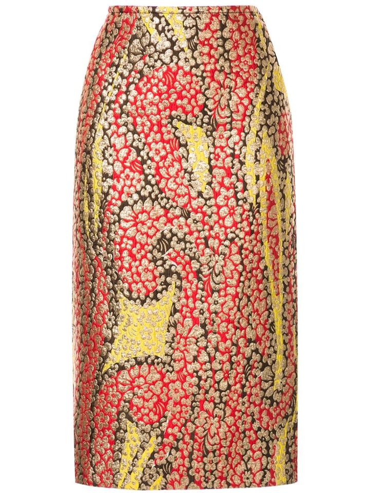 Marni Printed Metallic Midi Skirt - Red