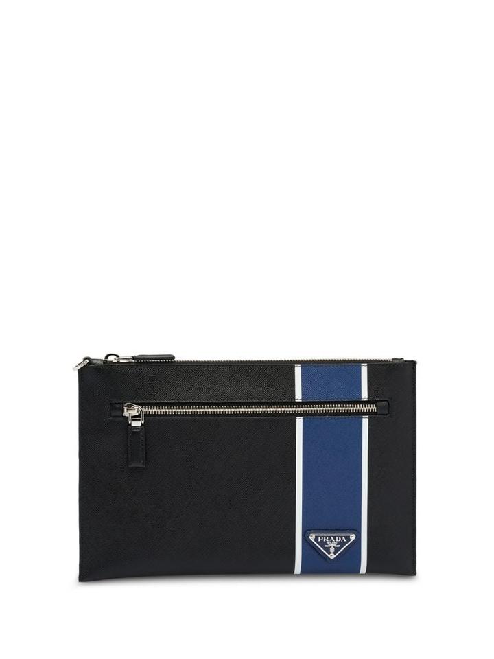 Prada Striped Detail Clutch Bag - Black