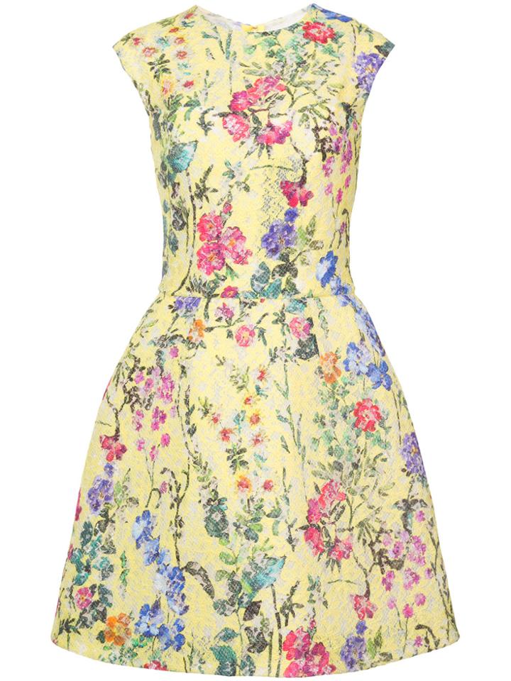 Monique Lhuillier Floral Lace Structured Dress - Yellow & Orange