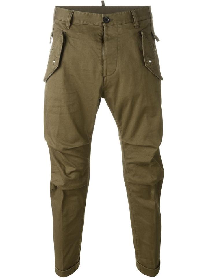 Dsquared2 Cropped Trousers, Men's, Size: 54, Green, Cotton/spandex/elastane