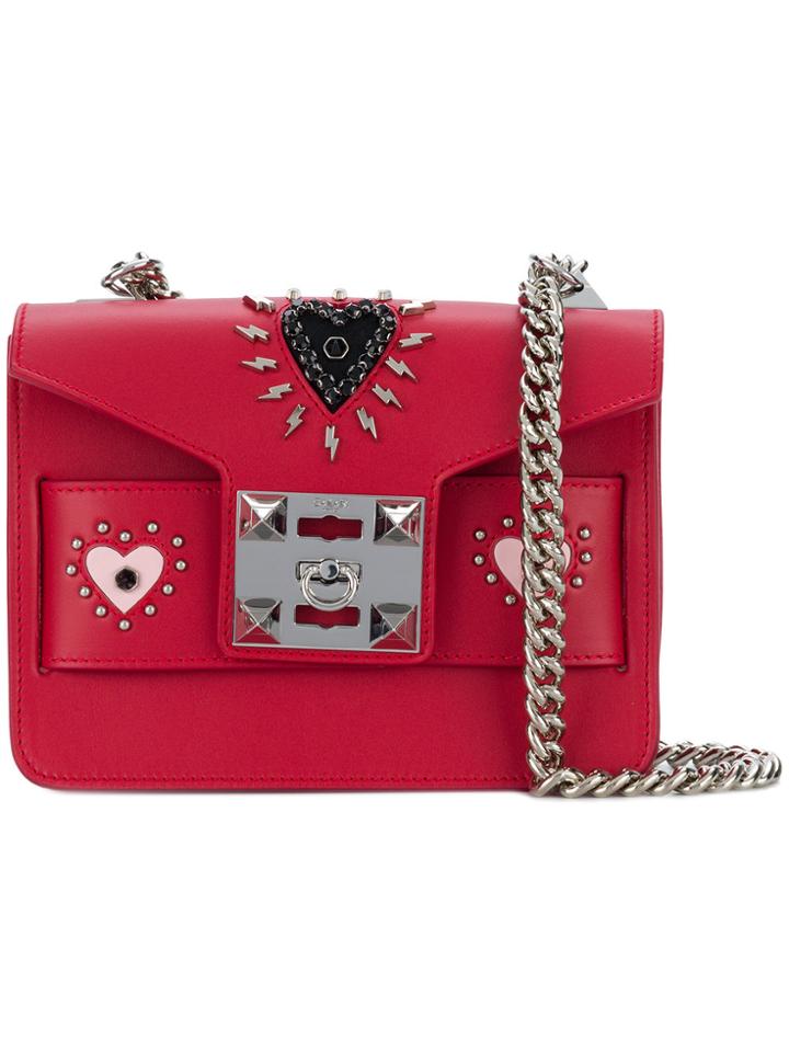 Salar Stud Embellished Foldover Bag - Red