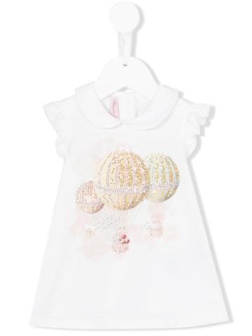 Miss Blumarine - Balloon Print Top - Kids - Cotton/spandex/elastane - 9 Mth, White