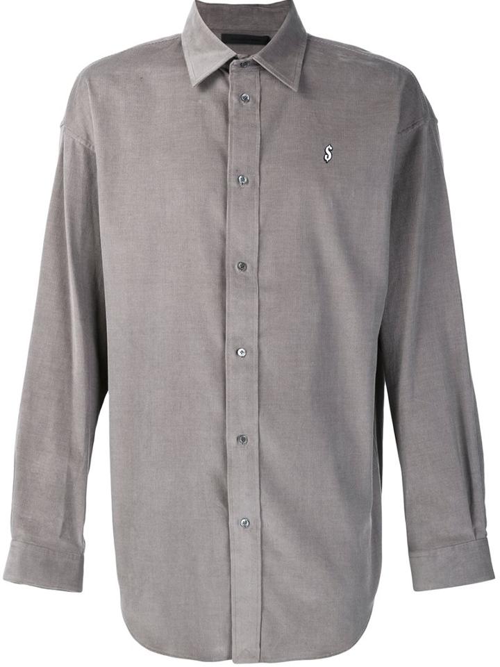 Alexander Wang Dollar Sign Embroidered Shirt, Men's, Size: 52, Grey, Cotton