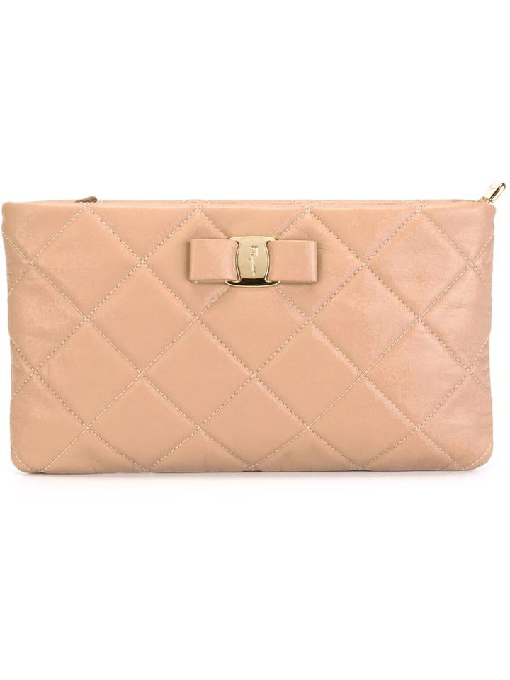 Salvatore Ferragamo Vara Quilted Clutch, Women's, Nude/neutrals, Nappa Leather