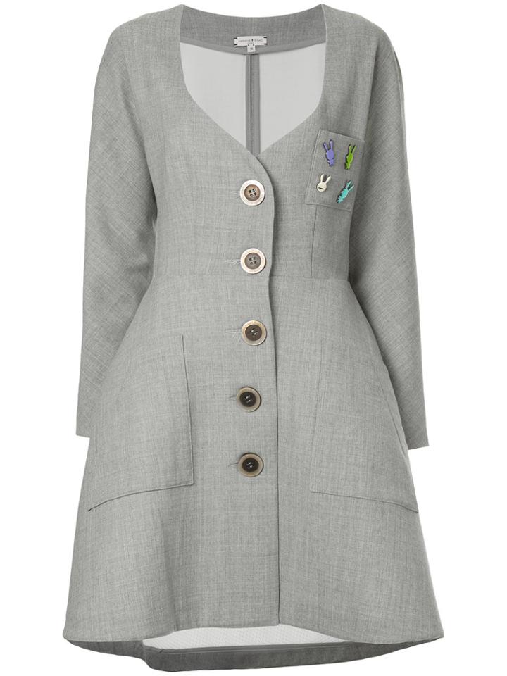 Natasha Zinko Sweetheart-neck Button Coat - Grey