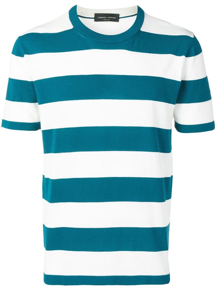 Roberto Collina Knitted Striped T-shirt - Blue