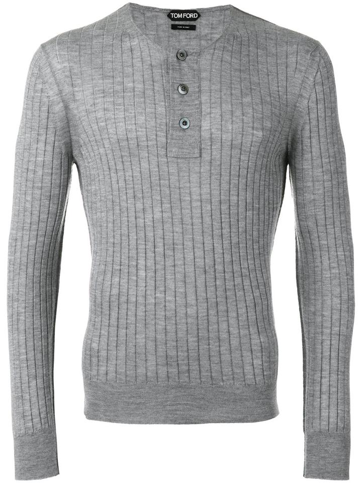 Tom Ford Superfine Long Sleeved Henley, Men's, Size: 52, Grey, Cashmere/silk