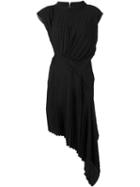 Maison Margiela Pleated Asymmetric Midi Dress, Women's, Size: 40, Black, Polyester