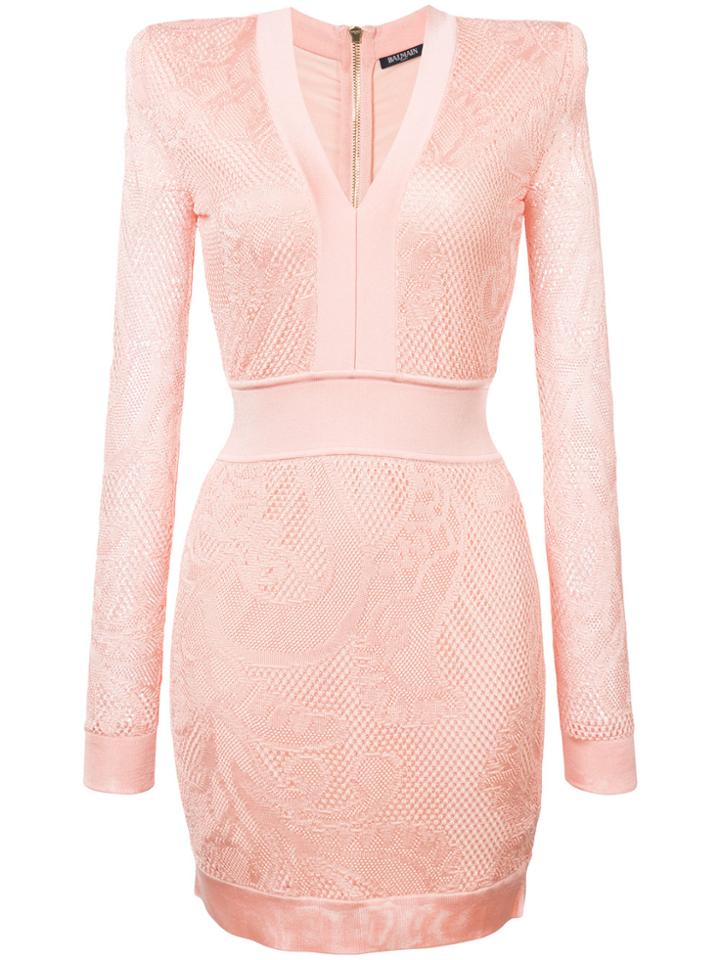Balmain Structured Shoulder Dress - Pink & Purple