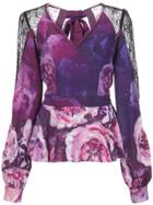 Marchesa Notte Lace Panels Floral Blouse - Purple