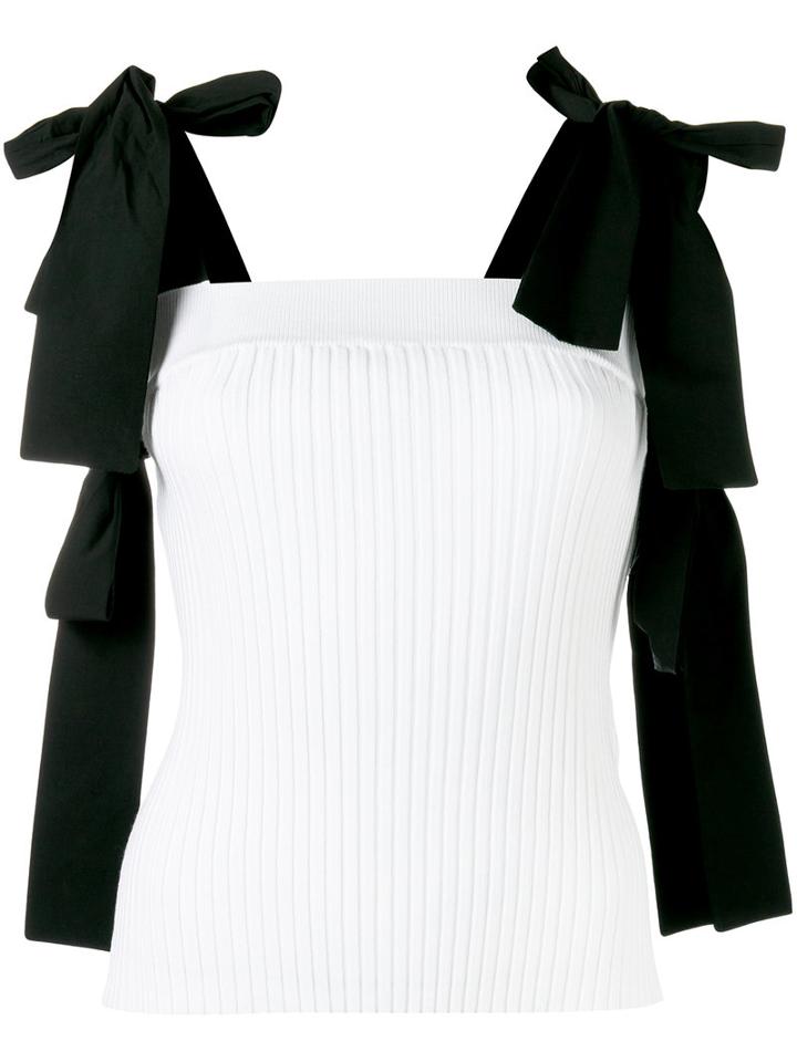 Msgm - Ribbed Bow Detail Top - Women - Polyester/viscose - Xs, Women's, White, Polyester/viscose
