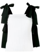 Msgm - Ribbed Bow Detail Top - Women - Polyester/viscose - Xs, Women's, White, Polyester/viscose