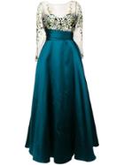 Marchesa Notte Floral Embroidered Flared Dress - Blue
