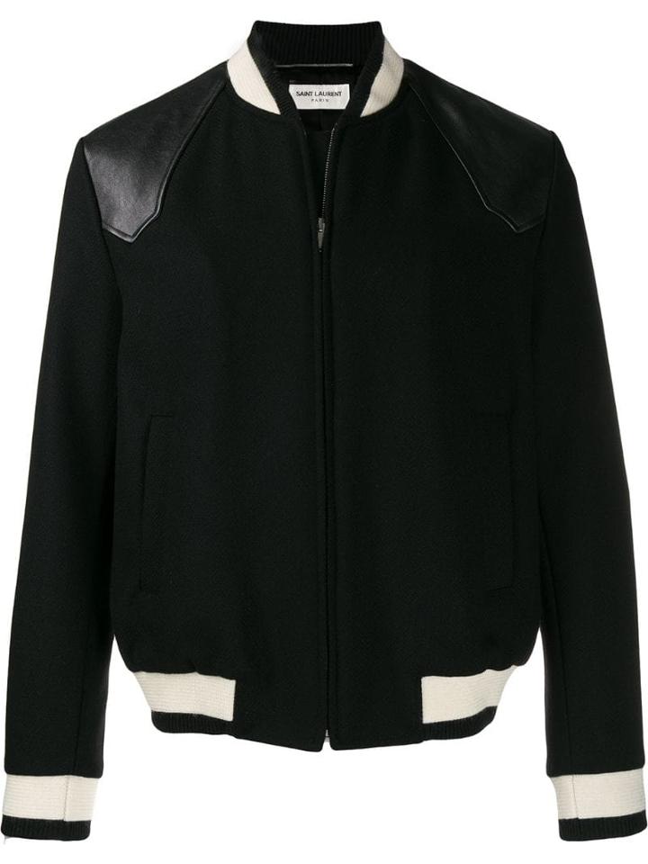 Saint Laurent Leather-trimmed Varsity Jacket - Black