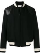 Saint Laurent Leather-trimmed Varsity Jacket - Black