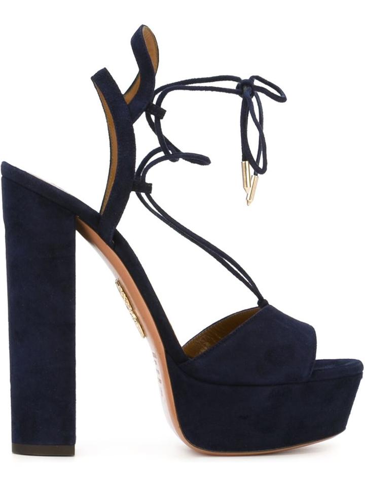 Aquazzura Austin Platform Sandals, Women's, Size: 36.5, Blue, Suede/leather