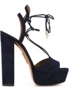 Aquazzura Austin Platform Sandals, Women's, Size: 36.5, Blue, Suede/leather