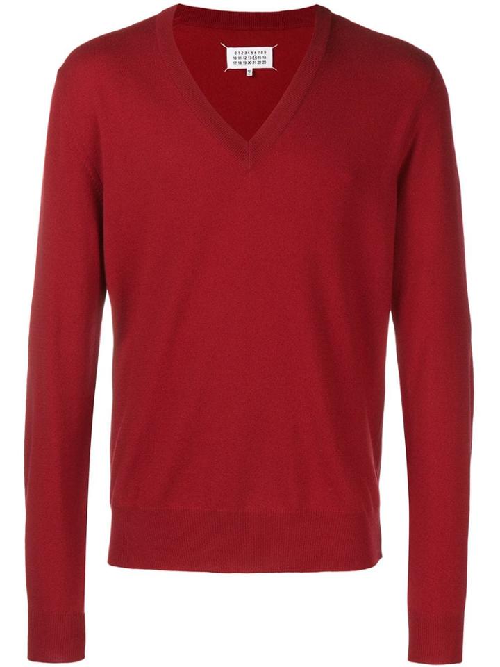Maison Margiela V Neck Sweater - Red