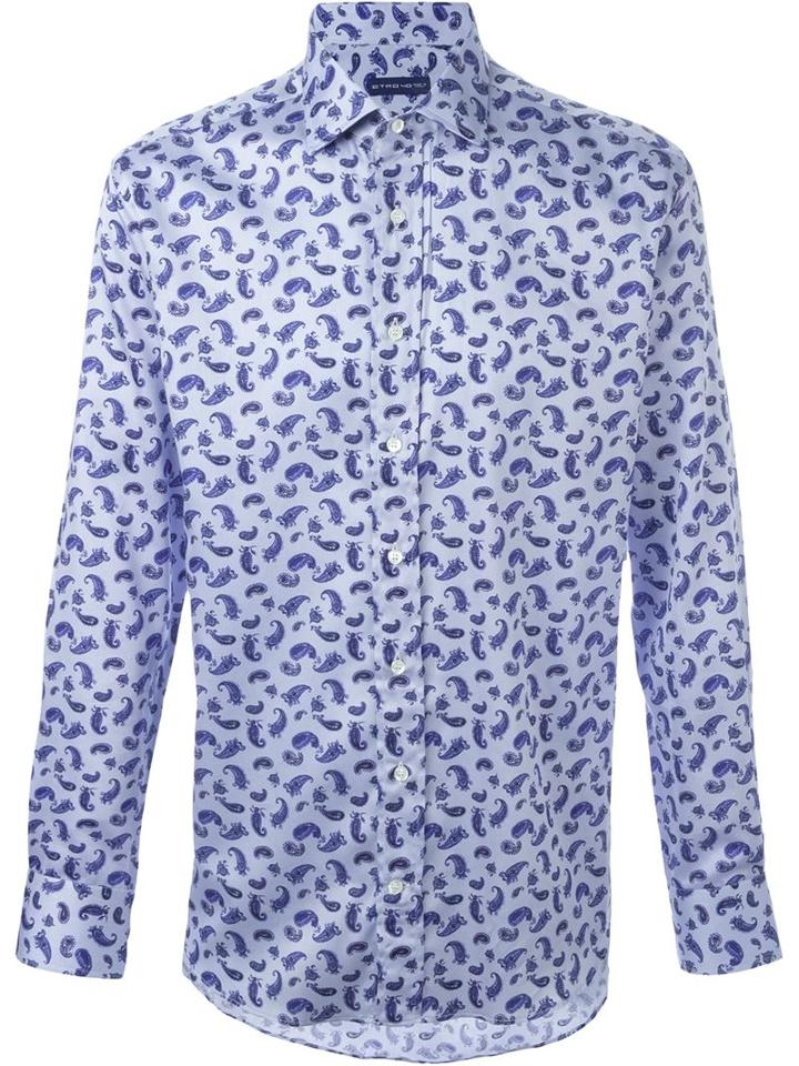 Etro Paisley Print Shirt, Men's, Size: 43, Pink/purple, Cotton