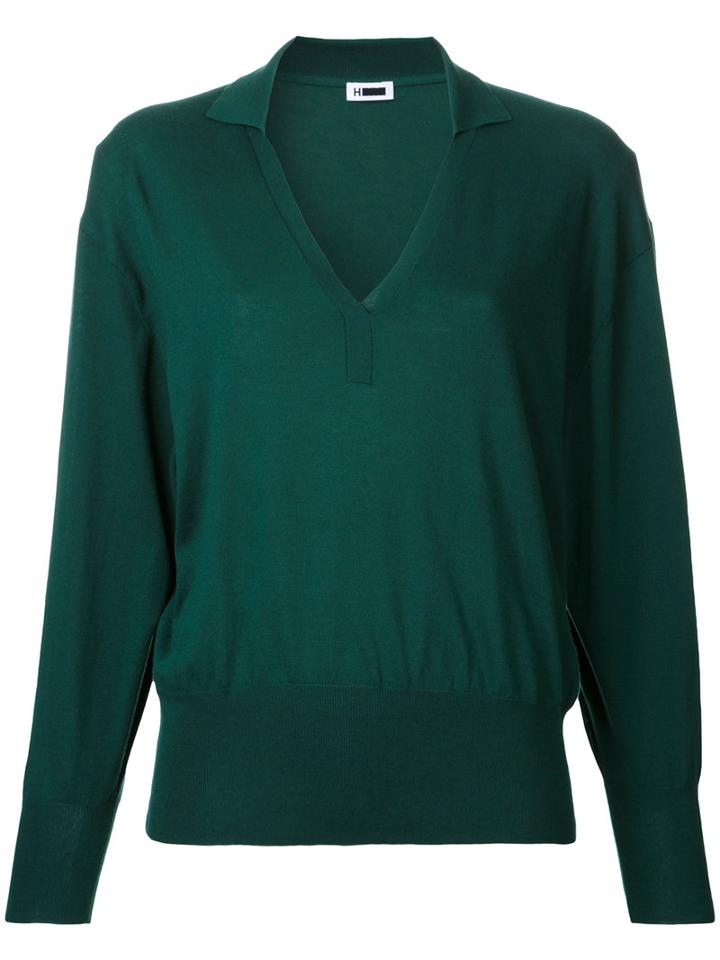 H Beauty & Youth - V Neck Sweatshirt - Women - Silk/cotton - One Size, Green, Silk/cotton