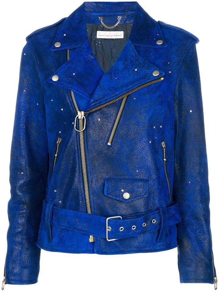 Golden Goose Crystal-embellished Biker Jacket - Blue