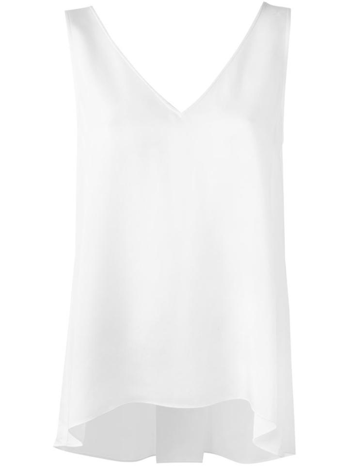 Theory Pleated Back V-neck Top, Women's, Size: 6, White, Silk